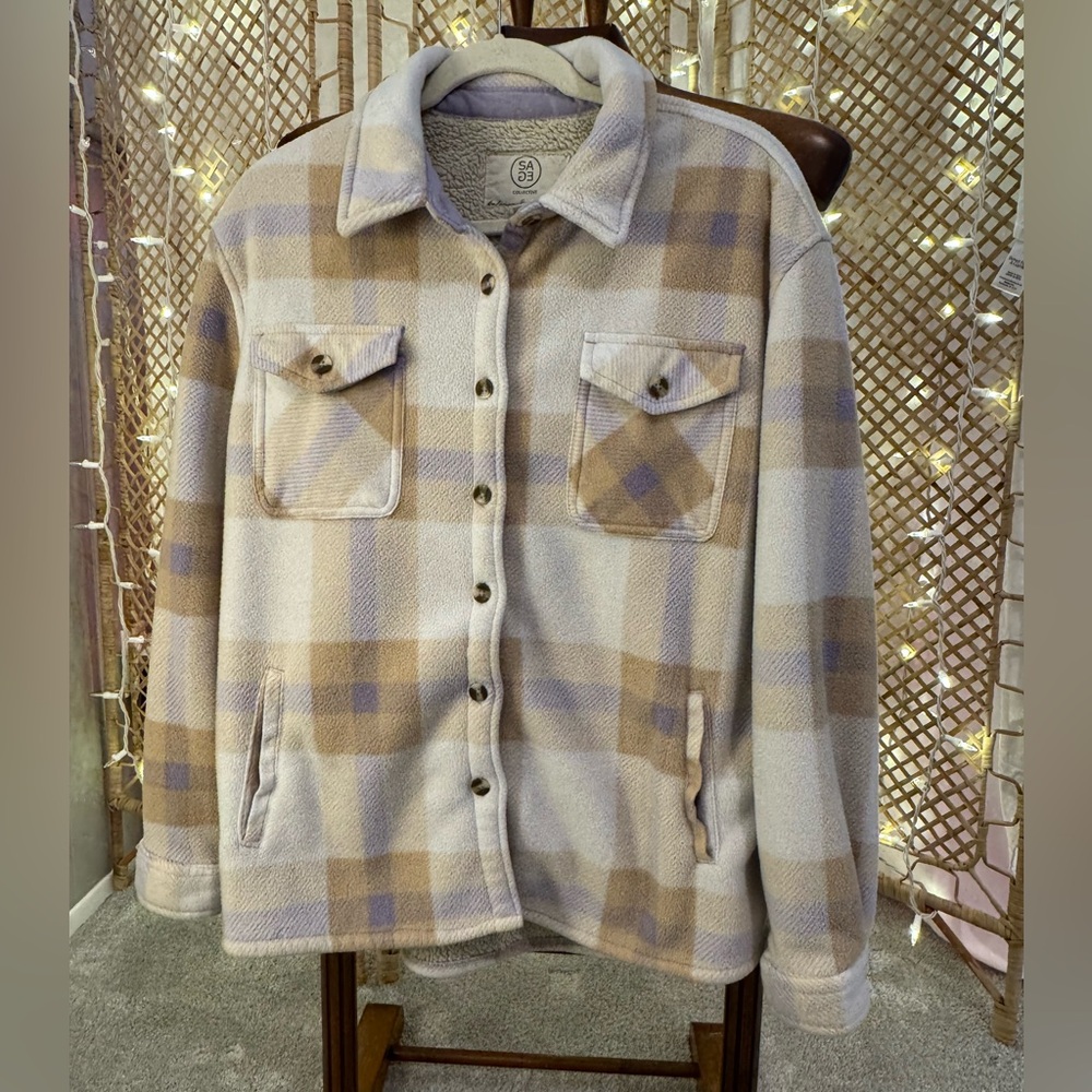 American Eagle Collective Sherpa-Lined Plaid Shacket • Women’s Large
